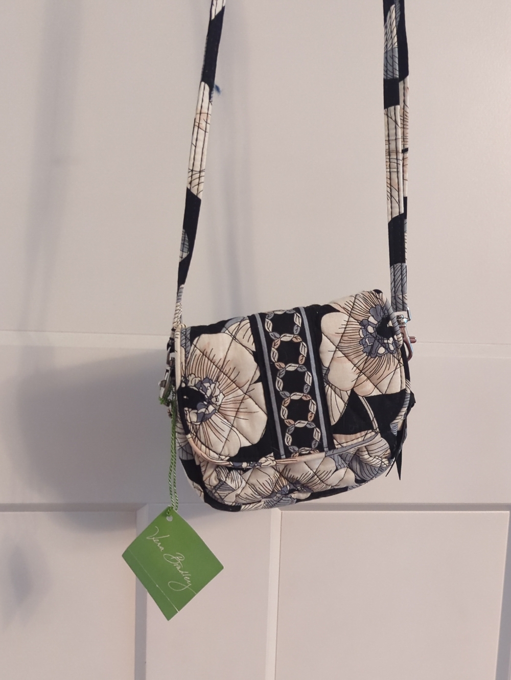 Y2K Belt Loop Bag Vera Bradley Dream Crossbody in Black, Gray, & Cream Camellia